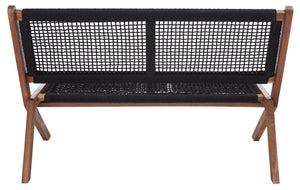 Safavieh KOBINA Outdoor Bench - Modern Sculpted Design with Durable Folding Frame for Stylish Patio Seating Natural / Black PAT7304E