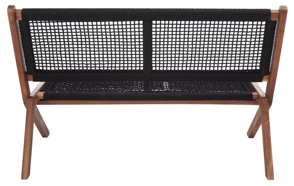 Safavieh KOBINA Outdoor Bench - Modern Sculpted Design with Durable Folding Frame for Stylish Patio Seating Natural / Black PAT7304E