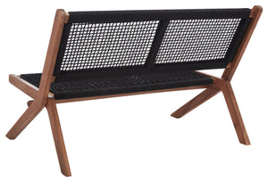 Safavieh KOBINA Outdoor Bench - Modern Sculpted Design with Durable Folding Frame for Stylish Patio Seating Natural / Black PAT7304E