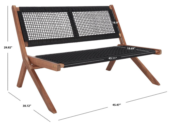 Safavieh KOBINA Outdoor Bench - Modern Sculpted Design with Durable Folding Frame for Stylish Patio Seating Natural / Black PAT7304E