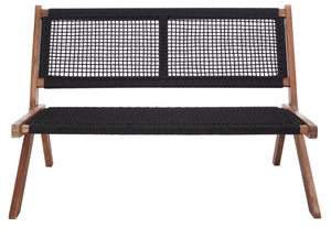 Safavieh KOBINA Outdoor Bench - Modern Sculpted Design with Durable Folding Frame for Stylish Patio Seating Natural / Black PAT7304E