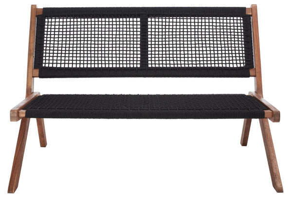 Safavieh KOBINA Outdoor Bench - Modern Sculpted Design with Durable Folding Frame for Stylish Patio Seating Natural / Black PAT7304E