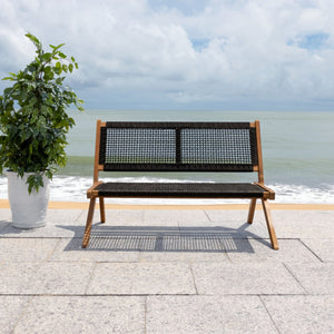 Safavieh KOBINA Outdoor Bench - Modern Sculpted Design with Durable Folding Frame for Stylish Patio Seating Natural / Black PAT7304E