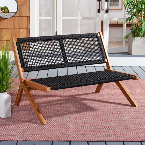 Safavieh KOBINA Outdoor Bench - Modern Sculpted Design with Durable Folding Frame for Stylish Patio Seating Natural / Black PAT7304E