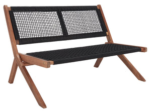 Safavieh KOBINA Outdoor Bench - Modern Sculpted Design with Durable Folding Frame for Stylish Patio Seating Natural / Black PAT7304E