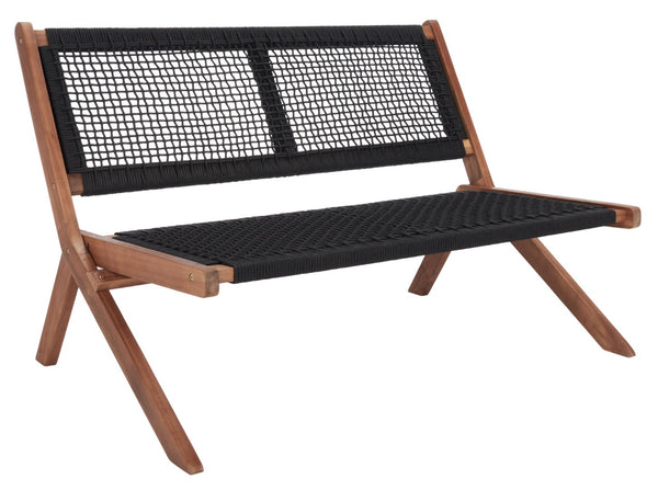 Safavieh KOBINA Outdoor Bench - Modern Sculpted Design with Durable Folding Frame for Stylish Patio Seating Natural / Black PAT7304E