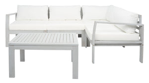 Safavieh Endelia Outdoor Living Set XII23 Grey Wood/Beige Cushion Galvanized Steel PAT7309B-2BX