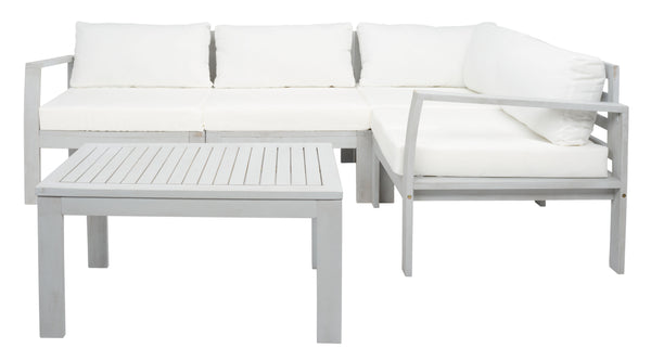 Safavieh Endelia Outdoor Living Set XII23 Grey Wood/Beige Cushion Galvanized Steel PAT7309B-2BX