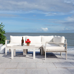 Safavieh Endelia Outdoor Living Set XII23 Grey Wood/Beige Cushion Galvanized Steel PAT7309B-2BX