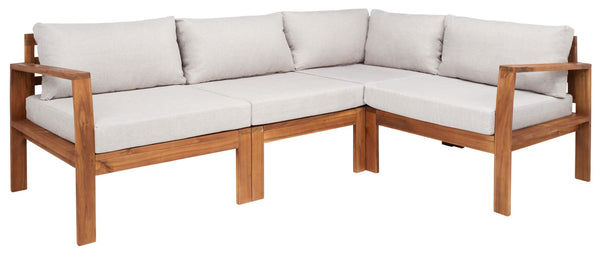 Safavieh Endelia Outdoor Living Set XII23 Natural Wood/Light Grey Cushion Galvanized Steel PAT7309E-2BX