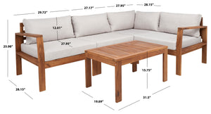 Safavieh Endelia Outdoor Living Set XII23 Natural Wood/Light Grey Cushion Galvanized Steel PAT7309E-2BX