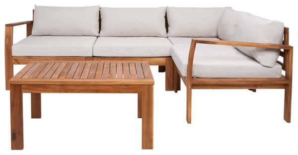 Safavieh Endelia Outdoor Living Set XII23 Natural Wood/Light Grey Cushion Galvanized Steel PAT7309E-2BX