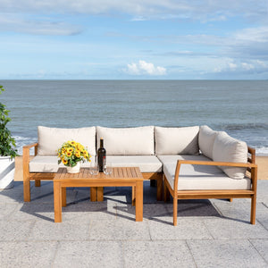Safavieh Endelia Outdoor Living Set XII23 Natural Wood/Light Grey Cushion Galvanized Steel PAT7309E-2BX