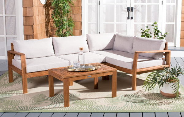 Safavieh Endelia Outdoor Living Set XII23 Natural Wood/Light Grey Cushion Galvanized Steel PAT7309E-2BX