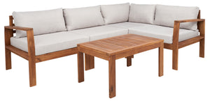 Safavieh Endelia Outdoor Living Set XII23 Natural Wood/Light Grey Cushion Galvanized Steel PAT7309E-2BX