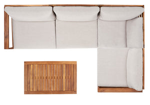 Safavieh Endelia Outdoor Living Set XII23 Natural Wood/Light Grey Cushion Galvanized Steel PAT7309E-2BX