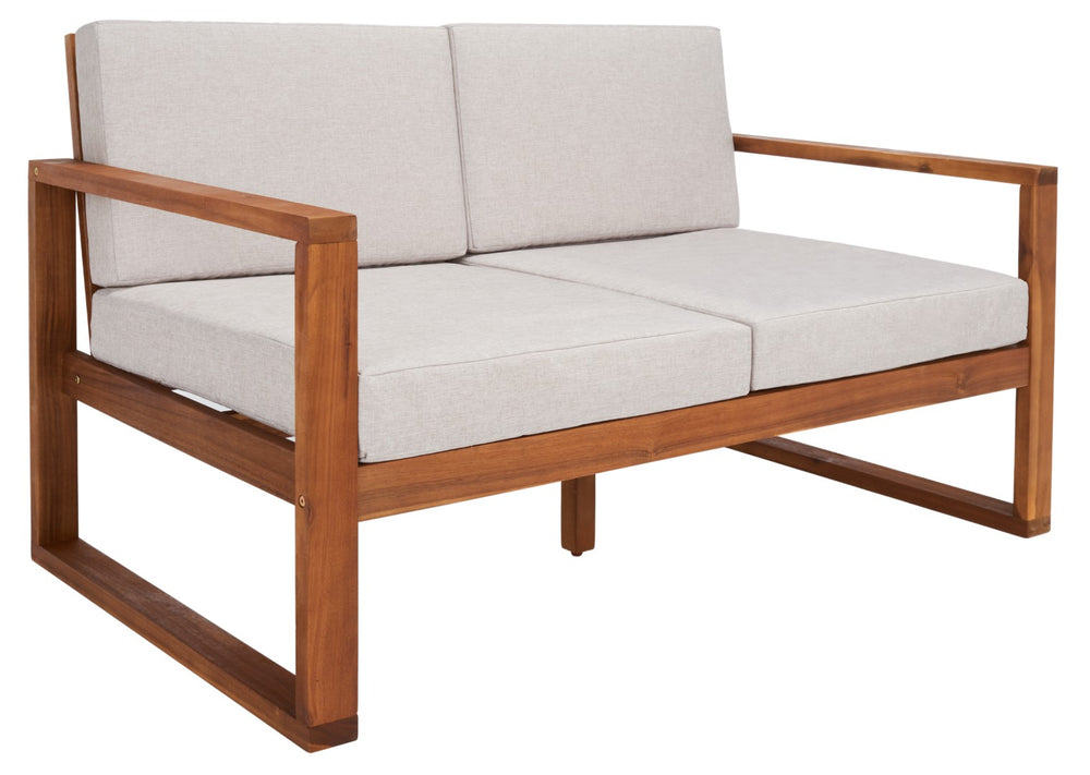 Safavieh Emiko 4 Piece Outdoor Living Set XII23 Natural Wood/Light Grey Cushion Galvanized Steel PAT7312E-2BX