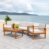 Safavieh Emiko 4 Piece Outdoor Living Set XII23 Natural Wood/Light Grey Cushion Galvanized Steel PAT7312E-2BX