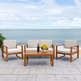 Safavieh Emiko 4 Piece Outdoor Living Set XII23 Natural Wood/Light Grey Cushion Galvanized Steel PAT7312E-2BX