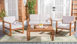 Safavieh Emiko 4 Piece Outdoor Living Set XII23 Natural Wood/Light Grey Cushion Galvanized Steel PAT7312E-2BX