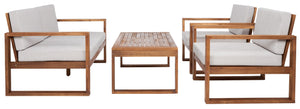 Safavieh Emiko 4 Piece Outdoor Living Set XII23 Natural Wood/Light Grey Cushion Galvanized Steel PAT7312E-2BX
