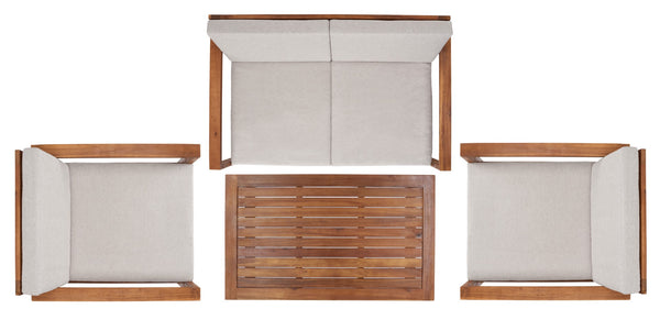 Safavieh Emiko 4 Piece Outdoor Living Set XII23 Natural Wood/Light Grey Cushion Galvanized Steel PAT7312E-2BX