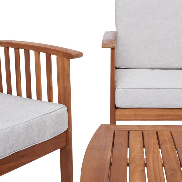 Safavieh Finnick 4 Piece Living Set XII23 Natural Wood/Light Grey Cushion Galvanized Steel PAT7313E-2BX