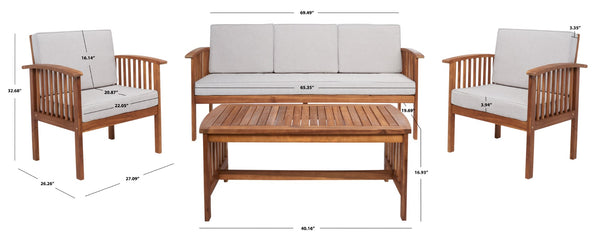 Safavieh Finnick 4 Piece Living Set XII23 Natural Wood/Light Grey Cushion Galvanized Steel PAT7313E-2BX