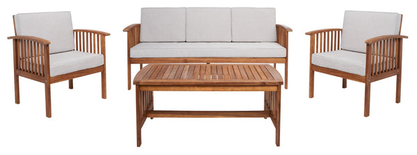 Safavieh Finnick 4 Piece Living Set XII23 Natural Wood/Light Grey Cushion Galvanized Steel PAT7313E-2BX