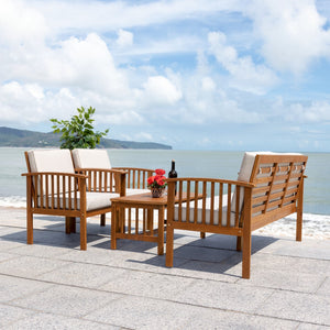 Safavieh Finnick 4 Piece Living Set XII23 Natural Wood/Light Grey Cushion Galvanized Steel PAT7313E-2BX