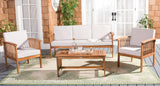 Safavieh Finnick 4 Piece Living Set XII23 Natural Wood/Light Grey Cushion Galvanized Steel PAT7313E-2BX
