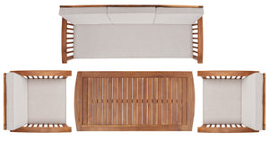 Safavieh Finnick 4 Piece Living Set XII23 Natural Wood/Light Grey Cushion Galvanized Steel PAT7313E-2BX