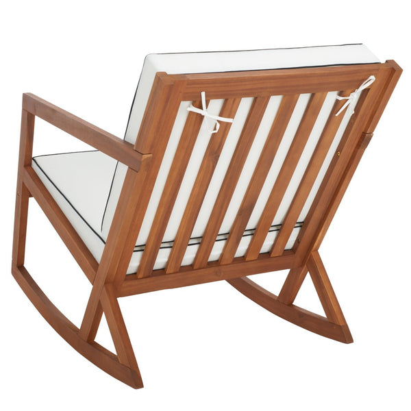 Safavieh VERNON Rocking Chair - Handcrafted Comfort with Durable Acacia Wood & Elegant Black Piping Design Natural / Beige PAT7315A