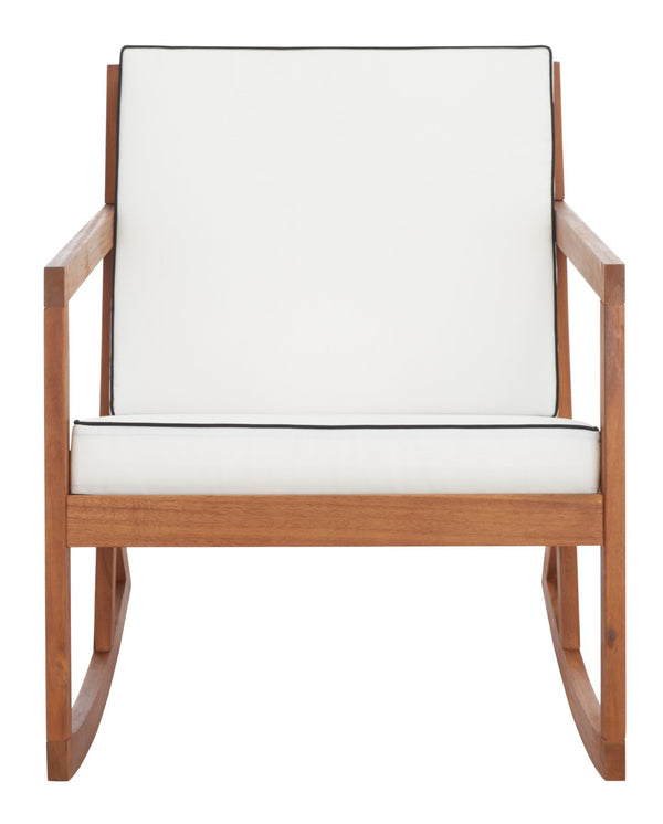 Safavieh VERNON Rocking Chair - Handcrafted Comfort with Durable Acacia Wood & Elegant Black Piping Design Natural / Beige PAT7315A