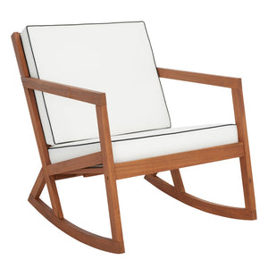 Safavieh VERNON Rocking Chair - Handcrafted Comfort with Durable Acacia Wood & Elegant Black Piping Design Natural / Beige PAT7315A