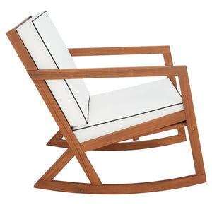 Safavieh VERNON Rocking Chair - Handcrafted Comfort with Durable Acacia Wood & Elegant Black Piping Design Natural / Beige PAT7315A