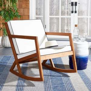Safavieh VERNON Rocking Chair - Handcrafted Comfort with Durable Acacia Wood & Elegant Black Piping Design Natural / Beige PAT7315A