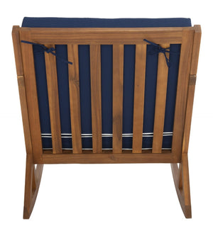 Safavieh VERNON Rocking Chair - Handcrafted Comfort with Durable Acacia Wood & Elegant Black Piping Design Natural / Navy PAT7315B
