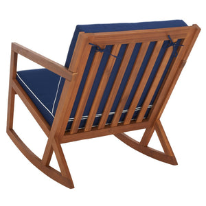 Safavieh VERNON Rocking Chair - Handcrafted Comfort with Durable Acacia Wood & Elegant Black Piping Design Natural / Navy PAT7315B