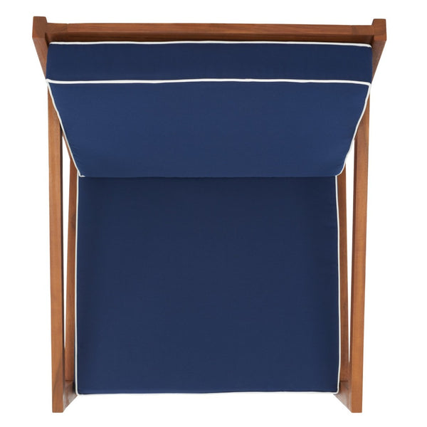 Safavieh VERNON Rocking Chair - Handcrafted Comfort with Durable Acacia Wood & Elegant Black Piping Design Natural / Navy PAT7315B