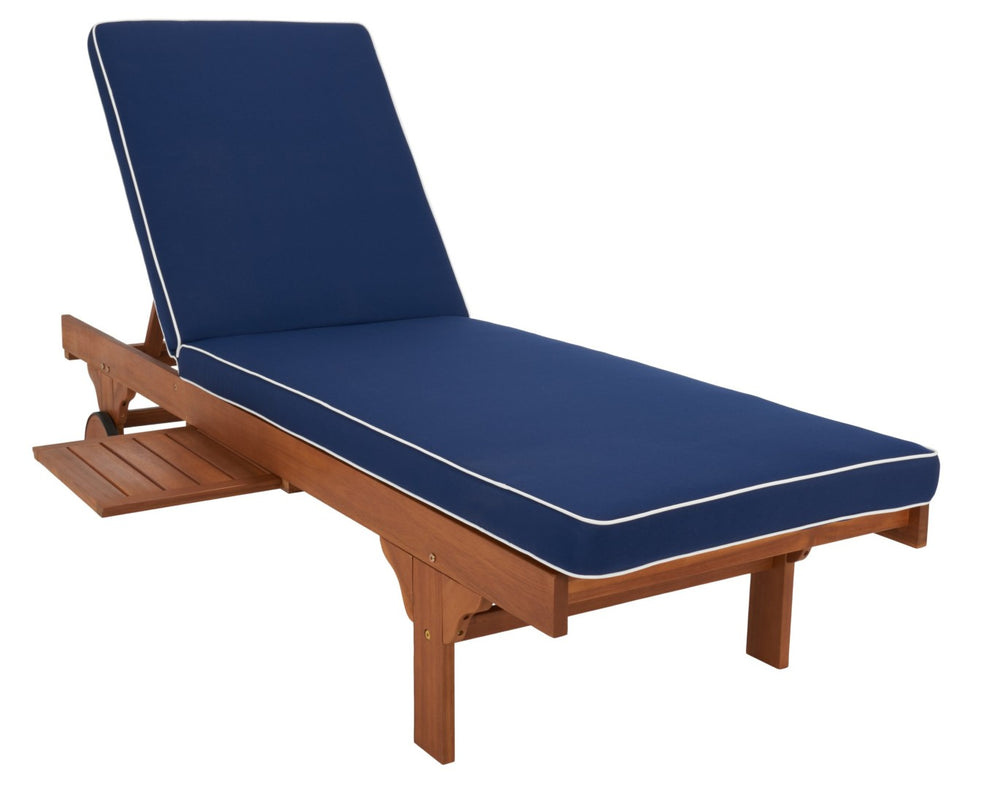 Safavieh NEWPORT Lounge Chair – Elegant Outdoor Seating with All-Weather Cushion & Timeless Coastal Design Natural / Navy PAT7316B