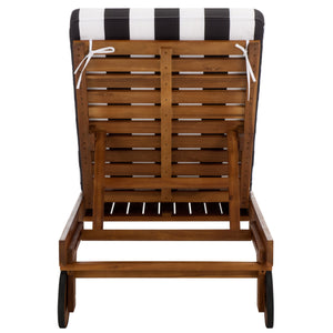 Safavieh Newport Lounge Chair - Stylish Black Stripe Design For Ultimate Comfort In Any Outdoor Space Natural ,Black Stripe Acacia ,Polyester,Foam Pat7316e