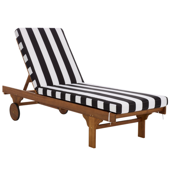 Safavieh Newport Lounge Chair - Stylish Black Stripe Design For Ultimate Comfort In Any Outdoor Space Natural ,Black Stripe Acacia ,Polyester,Foam Pat7316e