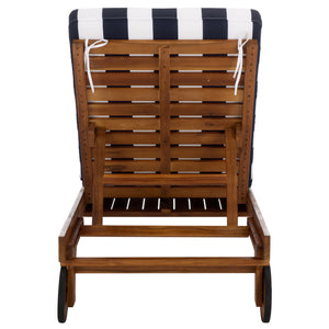 Safavieh Newport Lounge Chair - Stylish Black Stripe Design For Ultimate Comfort In Any Outdoor Space Natural ,Navy Striped Acacia ,Polyester,Foam Pat7316f