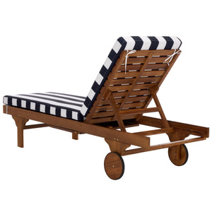 Safavieh Newport Lounge Chair - Stylish Black Stripe Design For Ultimate Comfort In Any Outdoor Space Natural ,Navy Striped Acacia ,Polyester,Foam Pat7316f