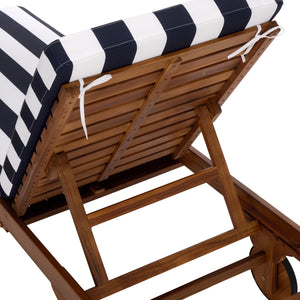 Safavieh Newport Lounge Chair - Stylish Black Stripe Design For Ultimate Comfort In Any Outdoor Space Natural ,Navy Striped Acacia ,Polyester,Foam Pat7316f