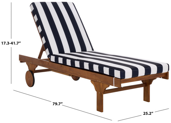 Safavieh Newport Lounge Chair - Stylish Black Stripe Design For Ultimate Comfort In Any Outdoor Space Natural ,Navy Striped Acacia ,Polyester,Foam Pat7316f