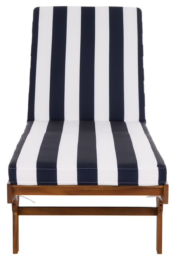Safavieh Newport Lounge Chair - Stylish Black Stripe Design For Ultimate Comfort In Any Outdoor Space Natural ,Navy Striped Acacia ,Polyester,Foam Pat7316f