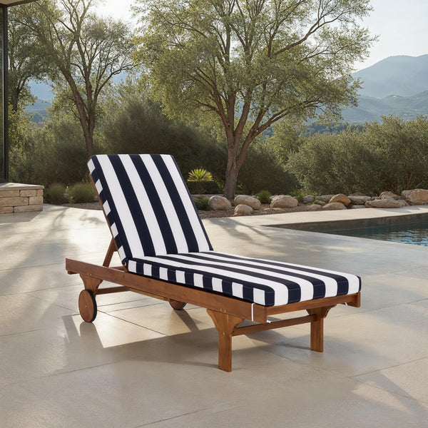 Safavieh Newport Lounge Chair - Stylish Black Stripe Design For Ultimate Comfort In Any Outdoor Space Natural ,Navy Striped Acacia ,Polyester,Foam Pat7316f