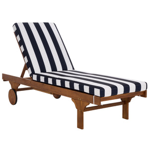 Safavieh Newport Lounge Chair - Stylish Black Stripe Design For Ultimate Comfort In Any Outdoor Space Natural ,Navy Striped Acacia ,Polyester,Foam Pat7316f